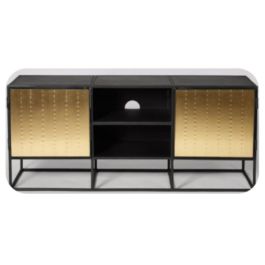 DKD Home Decor Mueble TV Negro Dorado de Madera y Metal, 120x37x50 cm