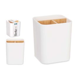 Organizador Cuadrado 3 Huecos Bambú Blanco Berilo 9x11x9 cm (6 Unidades)