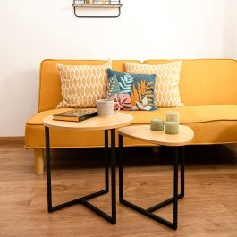 Vinthera Set 2 Mesas Auxiliares Moa Acero y Madera 45x47,5 cm y 42x36,8x40 cm