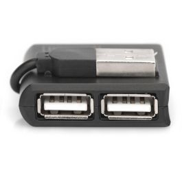 Digitus DN-30200-1 Hub USB 2.0 de 4 puertos, alta velocidad 480 Mbit/s, con cable integrado, color negro