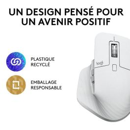 Logitech 910-006560 Ratón Ergonómico Inalámbrico MX Master 3S Bluetooth 8000 DPI Clics Silenciosos MagSpeed Batería Recargable Gris Pálido