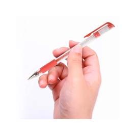 Q-connect Bolígrafo Tinta Gel Rojo 0,7 mm con Sujeción de Caucho y Cuerpo Transparente