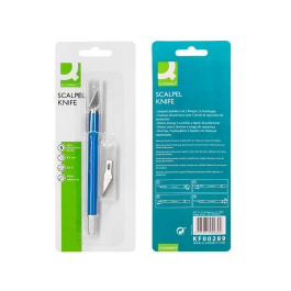 Q-connect Bisturi Metálico con Goma y 5 Cuchillas de Repuesto - Blíster 1 Unidad