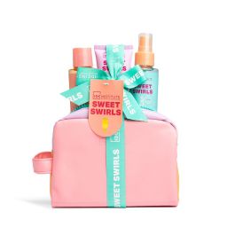 IDC Institute Sweet Swirls Estuche Set de Baño 4 Piezas con Loción Corporal, Gel de Ducha, Bruma y Neceser
