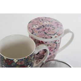 DKD Home Decor Mug Infusiones Shabby Multicolor Rosa Porcelana y Acero Inoxidable 380ml 12 Unidades 8.3 x 11 x 12 cm
