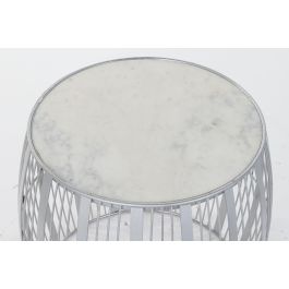DKD Home Decor Mesita Auxiliar Moderno Plateado Blanco Hierro y Mármol 46 x 46 x 41 cm