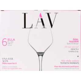 Lav Set 6 Copas Vino/Agua 450 cc Colección Ella Dimensiones 9 cm ancho x 22 cm alto x 7 cm largo (4 Cajas)