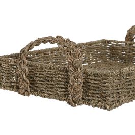 DKD Home Decor Bandeja Tropical Natural de Seagrass y Metal 50x35x15 cm Set de 2