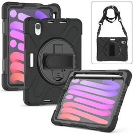eSTUFF Funda Defender para iPad Mini 6/7 AUSTIN - Antigolpes, Soporte 360°, Correa Mano y Hombro - Negra