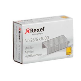 Rexel Grapas 26/6 mm Galvanizada Caja 1000 Unidades para Grapadora de Sobremesa, Oficina y Hogar, 20 Hojas