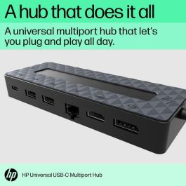 HP Universal USB-C Multiport Hub con 7 Puertos, Passthrough de Datos y Alimentación, Soporte Dual 4K HDMI 2.0 y DisplayPort 1.2 para PC