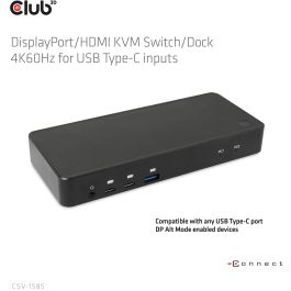 Club3D KVM Switch 4K60Hz 2x USB-C> HDMI/DP/3xUSB/2xUSB-C/LAN Conmutador/Docking Station DisplayPort/HDMI 4K60Hz USB-C Negro