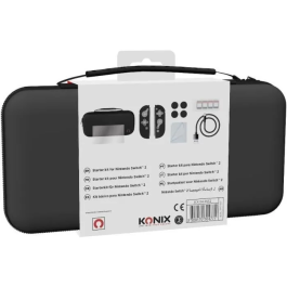 Konix Paquete de Accesorios para Nintendo Switch: Funda, 4 Soportes para Joysticks, Protector Pantalla Vidrio Templado, Estuche para 9 Juegos, Auriculares