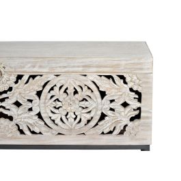 Giner y Colomer Baúl de Madera de Mango y Patas Metal Blanco Envejecido 50x116x40 cm