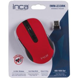 INCA IWM-233RK Ratón inalámbrico óptico 1600 DPI, 6 botones, Ambidextro, 2.4GHz USB Negro/Rojo