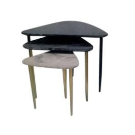 DKD Home Decor Mesita Auxiliar Moderno Set de 3 de Mármol y Metal Desmontable Blanco Negro 46.5 x 53 x 68 cm