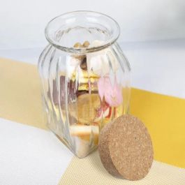 La Mediterranea Tarro de Vidrio con Líneas y Tapa de Corcho, 1400 ml, Dimensiones: 10.3 cm Ancho, 19.5 cm Alto, 10.2 cm Largo (12 Unidades)