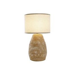 DKD Home Decor Lámpara de Sobremesa Urban, Marrón Natural, 71 cm Alto, 40x40 cm Base, Bambú, Pantalla de Tela, E27 50W