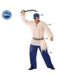 Disfraz de Pirata Corsario para Hombre Adulto Talla M-L, incluye Gorro Azul y Negro, Camiseta Blanco Roto, Pantalones a Rayas y Cinturón Marrón Disfraz de Pirata Corsario para Hombre Adulto Talla M-L, incluye Gorro Azul y Negro, Camiseta Blanco Roto, Pantalones a Rayas y Cinturón Marrón