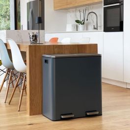 Kitchen Move KIT3666162006624 Cubo de Basura de Cocina con Pedal de Clasificación Selectiva 60L (2x30L) Acero Inoxidable Gris Mate