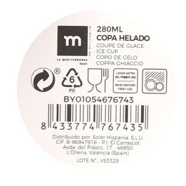 La Mediterranea Copa Helado 280 ml Ps 10 cm ancho x 14.4 cm alto x 10 cm largo (24 Unidades)