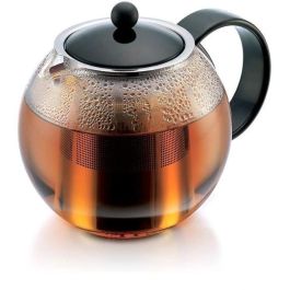 Bodum Assam: Tetera de Prensa Francesa para Té con Cubierta de Plástico y Filtro de Acero Inoxidable de 1.0 Litros Negra