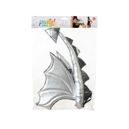 Alas De Dragón Plateadas Con Cola A Juego Para Disfraz Fantástico, Criatura De Otro Mundo, Místico, Demonio Brillante, Sesiones De Fotos Temáticas