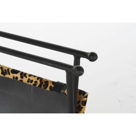 DKD Home Decor Reposapies Colonial de Piel y Metal Marron Negro con estampado Leopardo, Altura de Asiento 39 cm, 55x45x41 cm