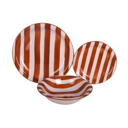 DKD Home Decor Vajilla de Gres Mediterraneo con Rayas, Set de 18 Piezas, Multicolor Azul Amarillo Rojo, Apta Lavavajillas y Microondas