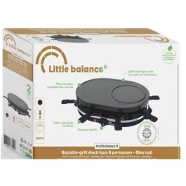 Little Balance LIT3760240787495 Máquina de Raclette para 8 Personas, Multifunción Queso y Crepe, 1200W, Parrilla Extraíble, Azul Noche