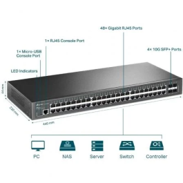 TP-Link Switch Gestionado Omada SG3452X M RM, 48 Puertos Gigabit Ethernet, 4 SFP+, 176 Gbps, Montaje en Rack