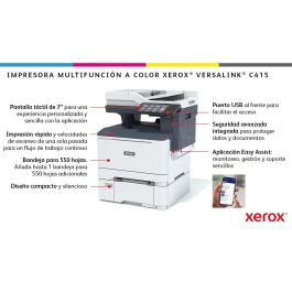XEROX EQUIPO MULTIFUNCION COLOR VERSALINK C415 A4 COLOR, 40PPM, DUPLEX, COPY/PRINT/SCAN/FAX, PS3 PCL5E/6, BANDEJA 250 HOJAS, ETHERNET 10/100/1000, PROCESADOR 1.
