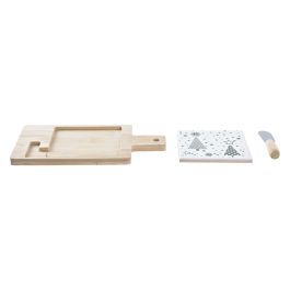 DKD Home Decor Tabla Aperitivo Navidad Tradicional Bambú y Gres Verde Blanco Natural Set 3 uds, Medidas: 11.8x21.5x1.5 cm