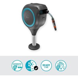 Gardena RollUp S Enrollador de Manguera Automático para Terraza 15m x 13mm Azul con Sistema Antitorsión y Antienganche, Giro 360°