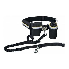 Trixie Cinturón con Correa para Perro Manos Libres hasta 40 kg - Negro, Nylon Resistente para Trotar y Caminar - con 2 Bolsillos y Reflectantes