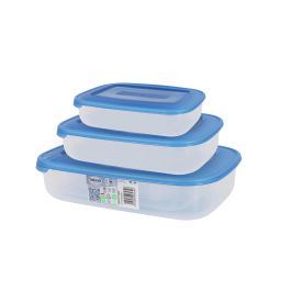Tontarelli Set 3 Fiambreras Rectangulares 1L/2L/3L Tapa Azul (20 Cajas)