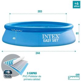 Intex Piscina Hinchable Redonda Easy Set 244x61 cm de Diámetro, 1942 Litros de Capacidad, Material PVC, Para Niños +6 Años
