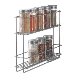 Metaltex Especiero deslizante 2 estantes 'in&out' 28x6x22cm, recubrimiento polytherm metallic, soporte adhesivo 3m easy-fix