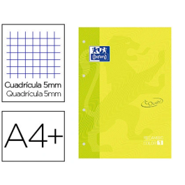 Oxford Recambio Din A4+ 80 Hojas 90gr Cuadriculado 5mm Tapa Blanda 4 Taladros Verde Lima Precio: 28.49999999. SKU: S8414348