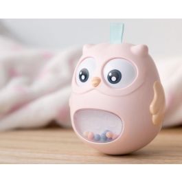 KioKids Juguete Tentetieso Búho Rosa de Plástico y Textil Decorativo con Ojitos Móviles y Campanitas para Bebés +3 Meses