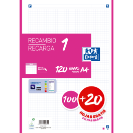 Oxford Recambio Classic 100H + 20H Gratis A4 Sueltas 90 gr 5x5 mm 4 Taladros 1 Banda Color Fucsia Precio: 4.68999993. SKU: B1CS7XNSFA