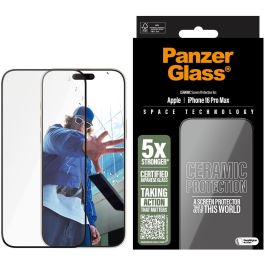 PanzerGlass Protector de Pantalla Ceramic para iPhone 16 Pro Max UWF Ultra-Wide Fit con EasyAligner