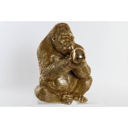 DKD Home Decor Figura Gorila Calavera Pensador Dorado Resina Hecho a Mano 33 x 43 x 33 cm