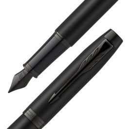 Parker Füller IM Achromatic Negro Punta Fina Azul con Clip, Acero Inoxidable, Sistema Cartucho, en Caja de Regalo
