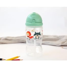 KioKids Botella para Bebé 350 ml Verde con Pajita de Silicona Suave, Apertura Deslizante, Anti-Ahogo, BPA Libre, +6 Meses