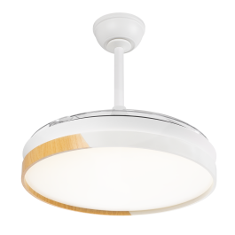 Ventilador Techo LED Blanco/Haya 45W 4400LM CCT DC Ultra Silencioso, Palas Retráctiles, Mando, Verano/Invierno
