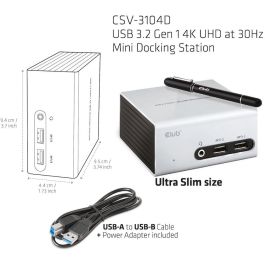 Club3D Docking Station USB 3.2 Gen 1 Mini 4K UHD HDMI DVI 4xUSB 3.0 LAN Plata para PC/Portátil