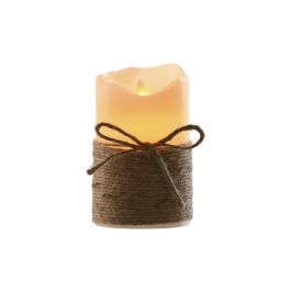 DKD Home Decor Vela LED de Cera con Movimiento, Crema y Marrón, 7.5x7.5x12.5 cm, Pack de 16 Unidades para Decoración