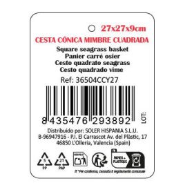 Inde Cesta Cónica de Mimbre Cuadrada 27 cm x 27 cm x 9 cm (8 Unidades)