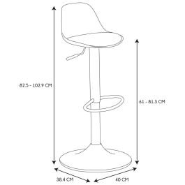 Home Deco Factory Taburete Bar Isak Negro Colección Industriel - Asiento Acolchado, Altura Regulable 83-104 cm